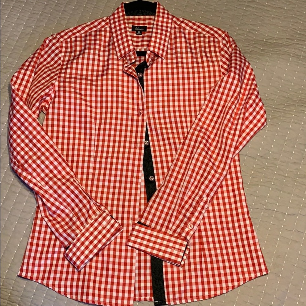 Red/white checkered button down
